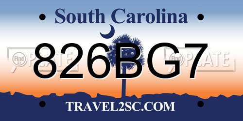 826BG7 South Carolina License Plate