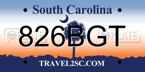 826BGT South Carolina License Plate