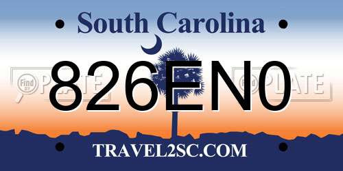 826EN0 South Carolina License Plate