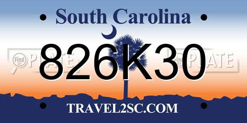 826K30 South Carolina License Plate
