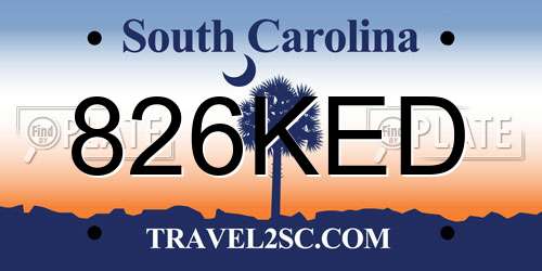 826KED South Carolina License Plate