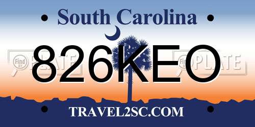 826KEO South Carolina License Plate