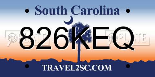 826KEQ South Carolina License Plate