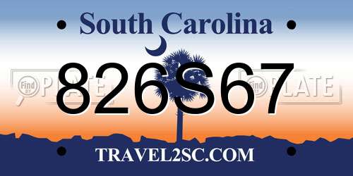 826S67 South Carolina License Plate