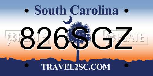 826SGZ South Carolina License Plate