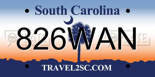 826WAN South Carolina License Plate
