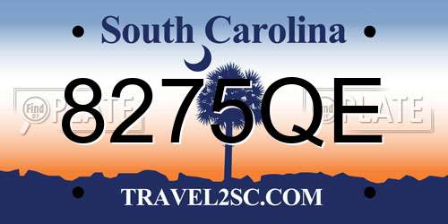 8275QE South Carolina License Plate