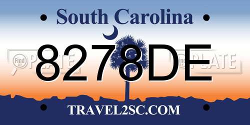 8278DE South Carolina License Plate