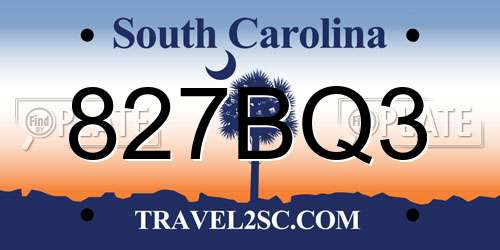 827BQ3 South Carolina License Plate