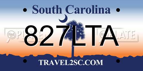 827LTA South Carolina License Plate