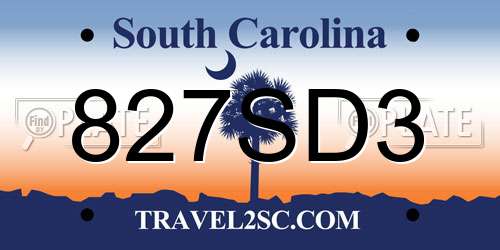 827SD3 South Carolina License Plate
