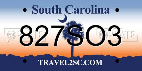 827SO3 South Carolina License Plate