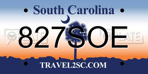 827SOE South Carolina License Plate