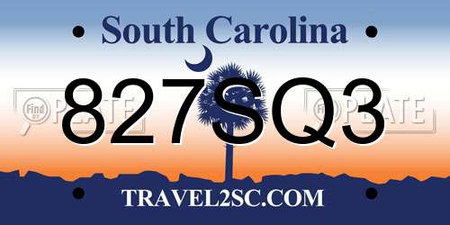 827SQ3 South Carolina License Plate