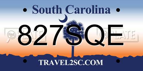 827SQE South Carolina License Plate
