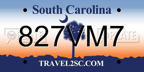 827VM7 South Carolina License Plate