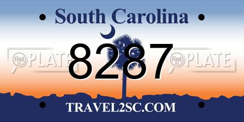 8287 South Carolina License Plate