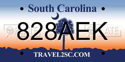 828AEK South Carolina License Plate