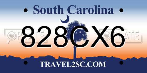 828CX6 South Carolina License Plate