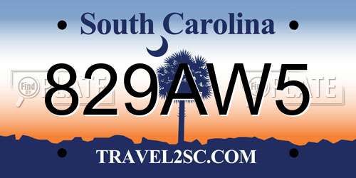 829AW5 South Carolina License Plate