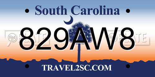 829AW8 South Carolina License Plate