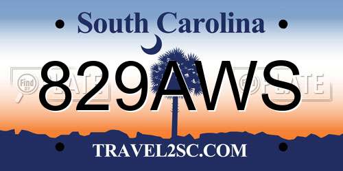 829AWS South Carolina License Plate