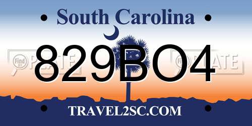 829BO4 South Carolina License Plate