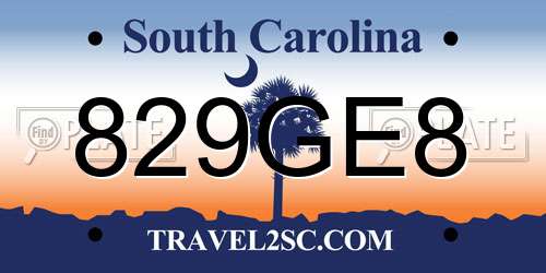 829GE8 South Carolina License Plate