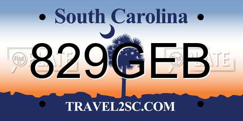 829GEB South Carolina License Plate