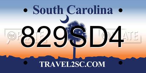 829SD4 South Carolina License Plate