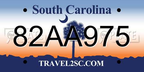 82AA975 South Carolina License Plate