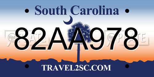 82AA978 South Carolina License Plate