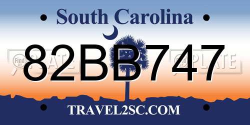 82BB747 South Carolina License Plate