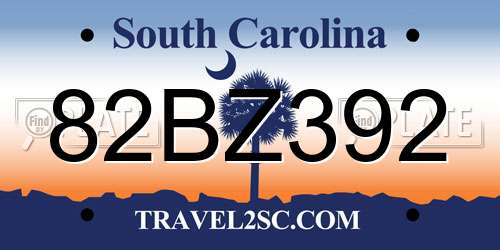 82BZ392 South Carolina License Plate