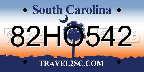 82HO542 South Carolina License Plate