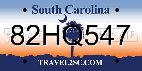 82HQ547 South Carolina License Plate