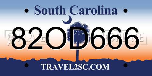 82OD666 South Carolina License Plate