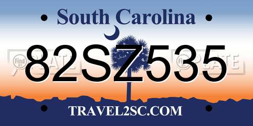 82SZ535 South Carolina License Plate