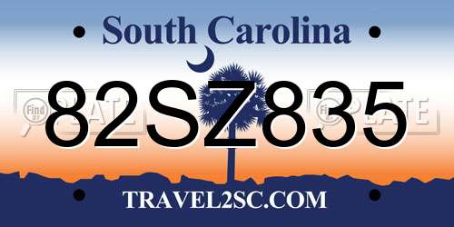 82SZ835 South Carolina License Plate