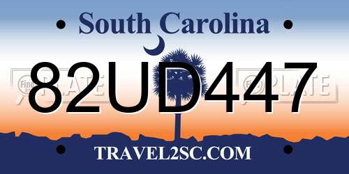 82UD447 South Carolina License Plate