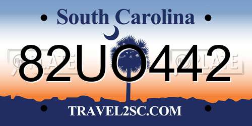 82UO442 South Carolina License Plate