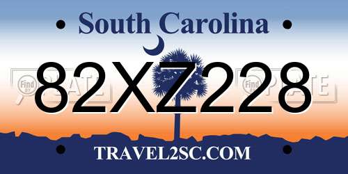 82XZ228 South Carolina License Plate
