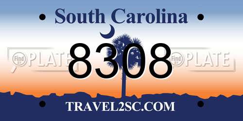 8308 South Carolina License Plate