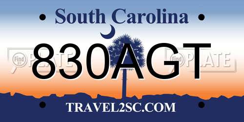 830AGT South Carolina License Plate
