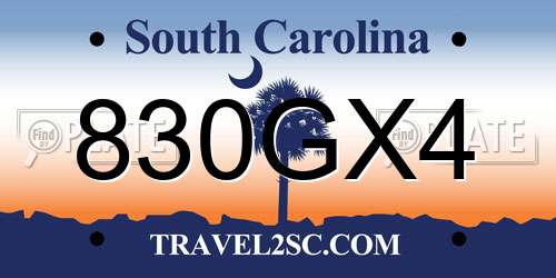 830GX4 South Carolina License Plate