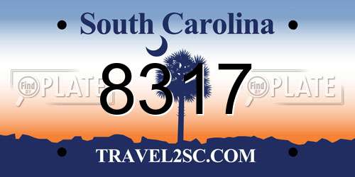8317 South Carolina License Plate