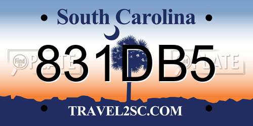 831DB5 South Carolina License Plate