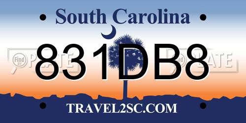 831DB8 South Carolina License Plate