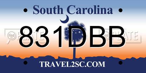 831DBB South Carolina License Plate