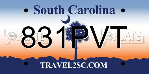 831PVT South Carolina License Plate